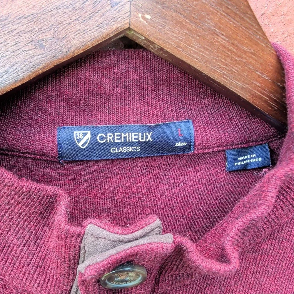 Cremieux Pullover Sweater Mens Large Burgundy Elbow Patch Quarter Button